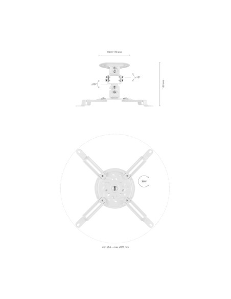 AISENS Soporte Universal Giratorio, Inclinable de Techo para Proyector 13.5Kg, Blanco