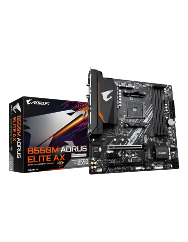 GIGABYTE B550M AORUS ELITE AX Placa base - Procesadores AMD Ryzen 5000, VRM de 5+3 fases, hasta 4733 MHz DDR4, 1xPCIe 4.0 + 1xPC