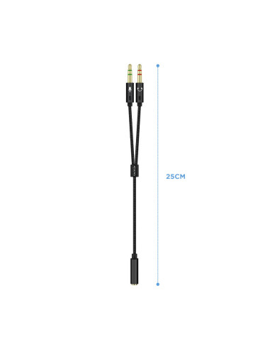 AISENS Cable Adaptador Audio Jack 3.5 4pines/H-2xjack 3.5 3pines/M, Negro, 25cm