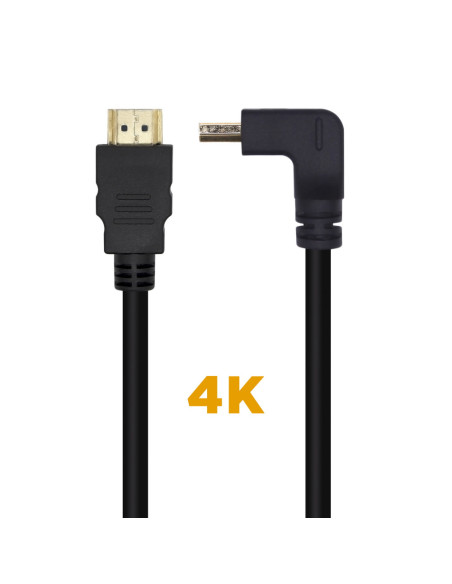 AISENS Cable HDMI V2.0 Acodado Premium Alta Velocidad / HEC 4K@60Hz 18Gbps, A/M-A/M, Negro, 1.0m