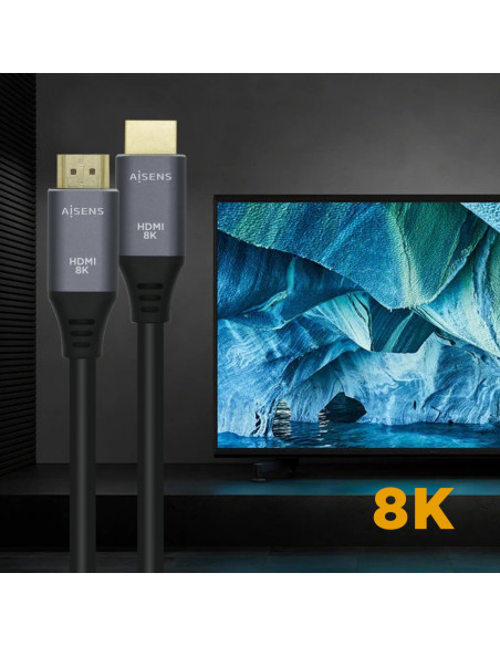 AISENS Cable HDMI V2.1 Ultra Alta Velocidad / HEC 8k@60Hz 48Gbps, A/M-A/M, Gris/Negro, 1.5m
