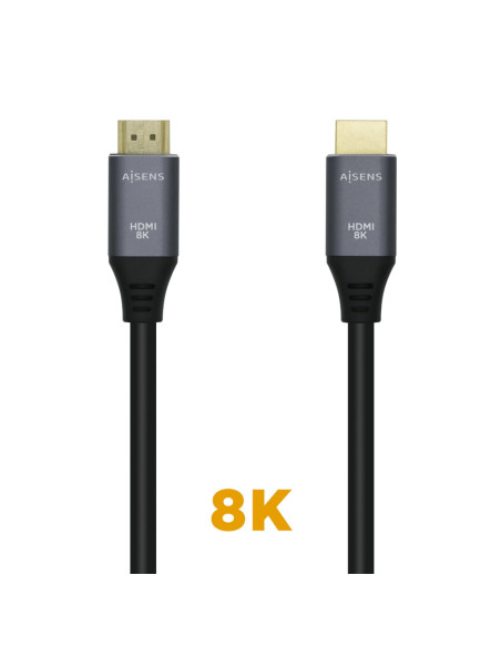 AISENS Cable HDMI V2.1 Ultra Alta Velocidad / HEC 8k@60Hz 48Gbps, A/M-A/M, Gris/Negro, 2.0m