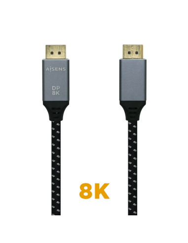 AISENS Cable Displayport V1.4 8k@60hz, DP/M-DP/M, Gris/Negro, 1.5m