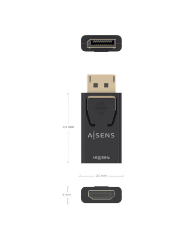 AISENS Conversor Displayport A HDMI 4K@30Hz, DP/M-HDMI/H, Negro