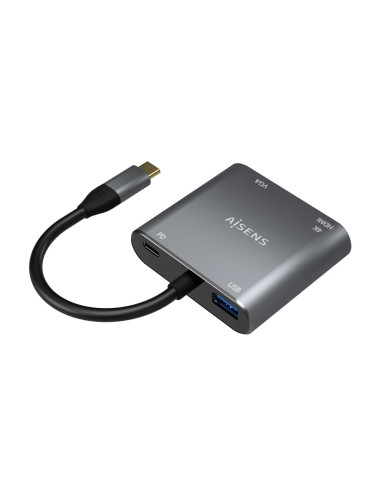 AISENS Conversor USB-C a VGA/HDMI 4K/USB3.0/USB-C PD, USB-C/M-VGA/H-HDMI/H-USB-A/H-USB-C/H, Gris, 15CM