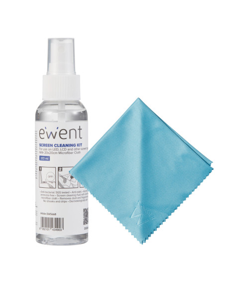 Ewent EW5668 kit de limpieza para computadora Pantallas / Plásticos, Universal Kit de limpieza para equipos 100 ml
