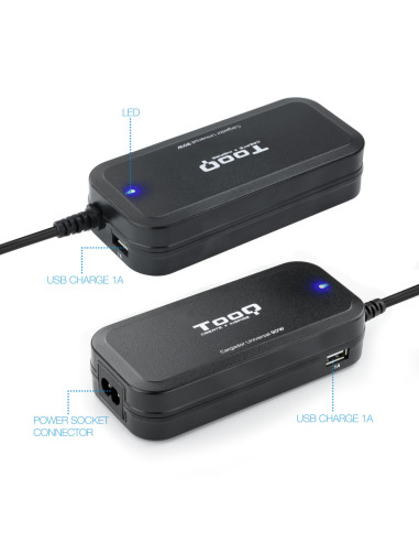 TooQ TQLC-90BS02AT adaptador e inversor de corriente Interior 90 W Negro