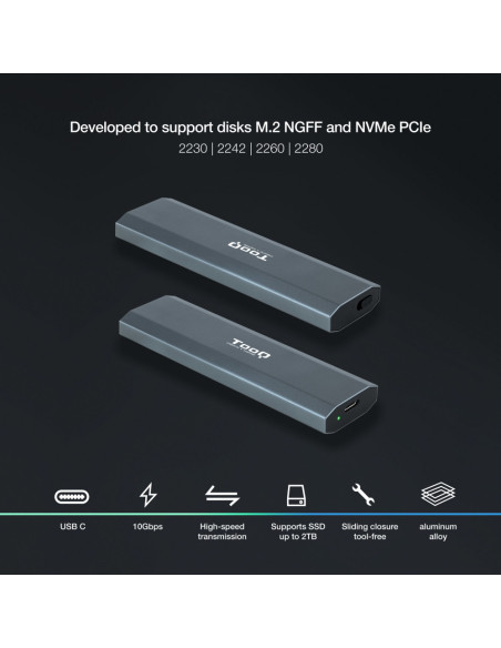 TooQ Shura Caja externa para unidad de estado sólido (SSD) Gris M.2