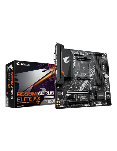 GIGABYTE B550M AORUS ELITE AX Placa base - Procesadores AMD Ryzen 5000, VRM de 5+3 fases, hasta 4733 MHz DDR4, 1xPCIe 4.0 + 1xPC