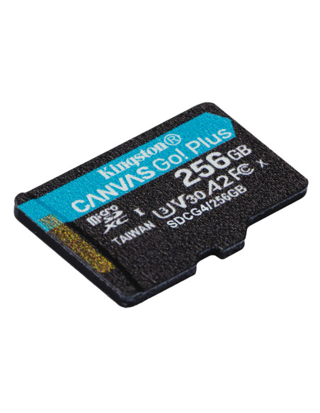 Kingston Technology Tarjeta microSDXC Canvas Go Plus Gen4 de 256 GB, 200 MB/s, A2 U3 V30 y adaptador