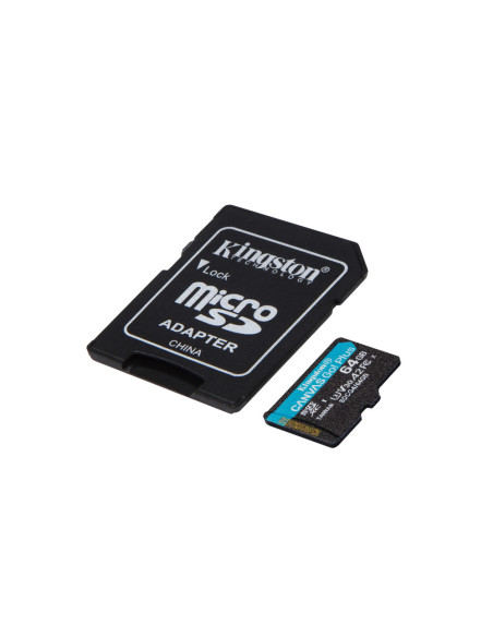 Kingston Technology Tarjeta microSDXC Canvas Go Plus Gen4 de 64 GB, 200 MB/s, A2 U3 V30 y adaptador