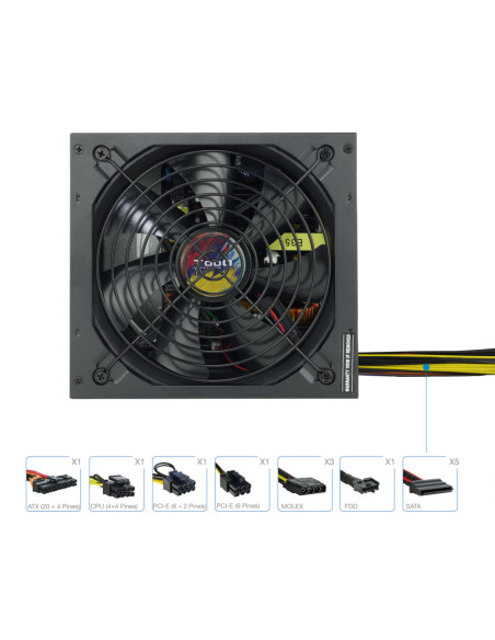 TooQ TQAPOLO-600SP unidad de fuente de alimentación 600 W 20+4 pin ATX ATX Negro