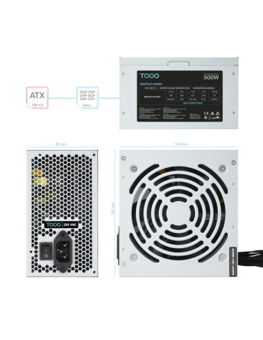 TooQ TQAPOLO-500SP unidad de fuente de alimentación 500 W 20+4 pin ATX ATX Plata