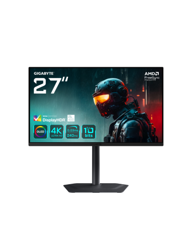 GIGABYTE MO27U2 OLED 4K UHD Gaming Monitor - 3840 x 2160, 240Hz, 0,03 ms, 1000 cd/m², Display HDR True Black 400, HDMI 2.1, Disp