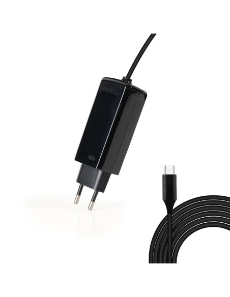 TooQ Cargador de portátil GAN USB-C PD 90W, Negro
