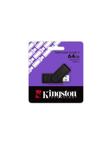 Kingston Technology DataTraveler 64GB Portable USB 3.2 Gen 1 Exodia S (Black/Black)