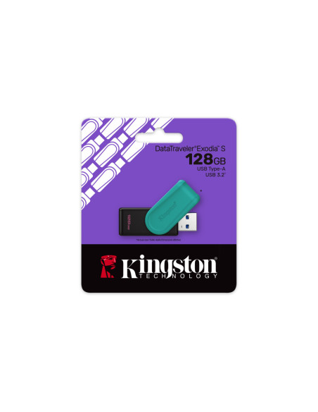 Kingston Technology DataTraveler 128GB Portable USB 3.2 Gen 1 Exodia S (Black/Turquoise)