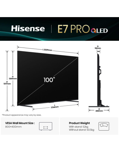 Hisense 100E7Q PRO 2,54 m (100") 4K Ultra HD Smart TV Wifi Negro