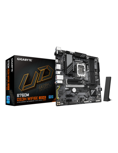 GIGABYTE B760M DS3H WIFI6E GEN5 Placa Base – Compatible con procesadores Intel Core 14ª generación, VRM digital de 6+2+1 fases, 