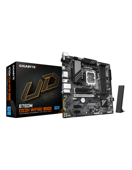 GIGABYTE B760M DS3H WIFI6E GEN5 Placa Base – Compatible con procesadores Intel Core 14ª generación, VRM digital de 6+2+1 fases, 