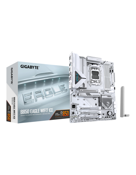 GIGABYTE B850 EAGLE WIFI7 ICE Placa base - Procesadores AMD Ryzen serie 9000, VRM digital de 8+2+2 fases, hasta 8200 MHz DDR5 (O