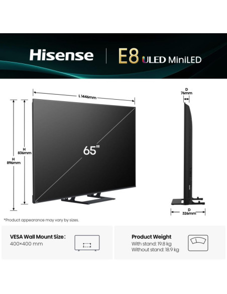 Hisense 65E8Q 165,1 cm (65") 4K Ultra HD Smart TV Wifi Negro, Gris 600 cd / m²