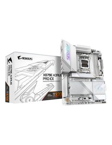 GIGABYTE X870E AORUS PRO ICE Placa Base - Soporta CPUs AMD Ryzen 9000, 16+2+2 Fases VRM Digital, hasta 8000MHz DDR5 (OC), 3xPCIe