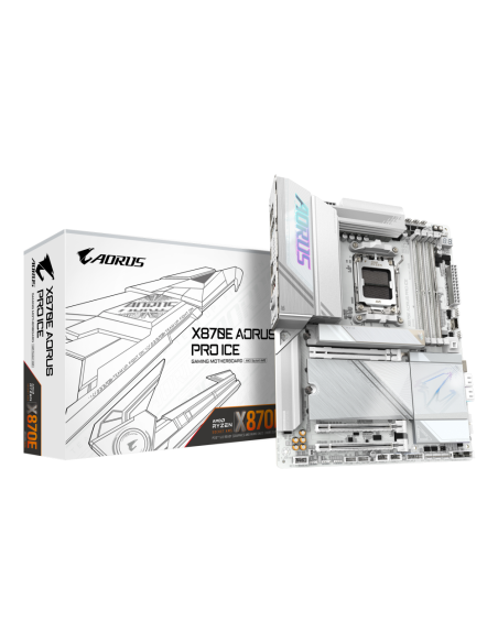 GIGABYTE X870E AORUS PRO ICE Placa Base - Soporta CPUs AMD Ryzen 9000, 16+2+2 Fases VRM Digital, hasta 8000MHz DDR5 (OC), 3xPCIe