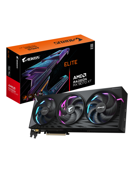 GIGABYTE AORUS Radeon RX 9070 XT ELITE 16G Tarjeta Gráfica - 16GB GDDR6, 256 bits, PCI-E 5.0, 3100 MHz Frecuencia Base, 2 x Disp