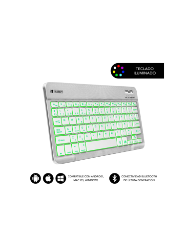 SUBBLIM Teclado Retroiluminado Bluetooth Smart Backlit BT Keyboard Silver