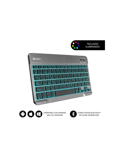 SUBBLIM Teclado Retroiluminado Bluetooth Smart Backlit BT Keyboard Grey