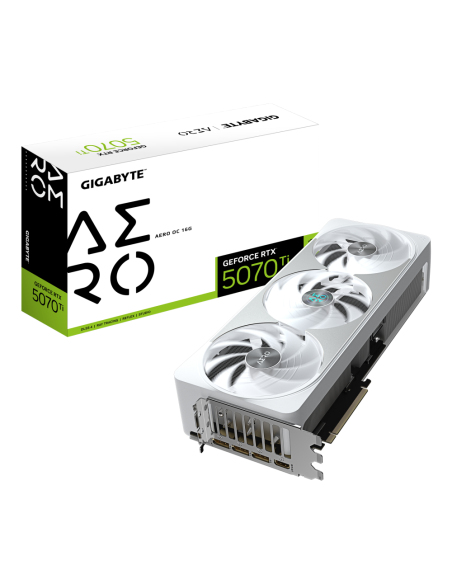 GIGABYTE GeForce RTX 5070 Ti AERO OC 16G Tarjeta Gráfica - 16GB GDDR7, 256 bits, PCI-E 5.0, 2588 MHz Core Clock, 3 x DP 2.1a, 1 