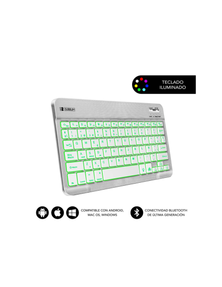 SUBBLIM Teclado Retroiluminado Bluetooth Smart Backlit BT Keyboard Silver