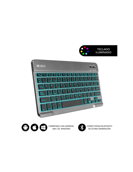 SUBBLIM Teclado Retroiluminado Bluetooth Smart Backlit BT Keyboard Grey
