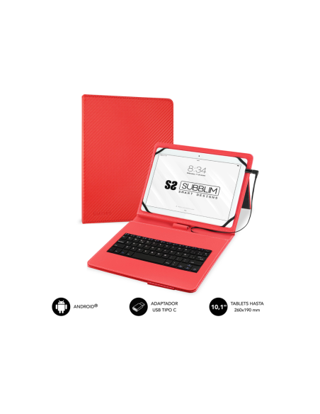 SUBBLIM Funda con Teclado Micro USB - USB C KEYTAB PRO USB 10,1" Red