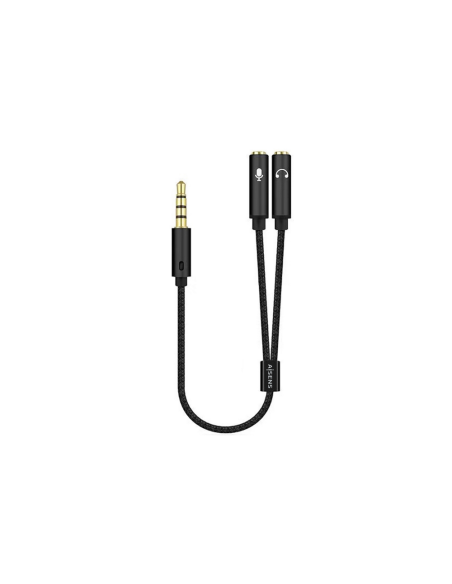 AISENS Cable Adaptador Audio Jack 3.5 4pines/M-2xjack 3.5 3pines/H, Negro, 25cm
