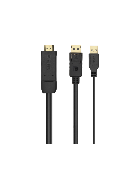 AISENS Cable Conversor Activo HDMI 2.0 + USB Alim. a DISPLAYPORT V1.2, HDMI/M-USB/M-DP/M, Negro, 1.8M