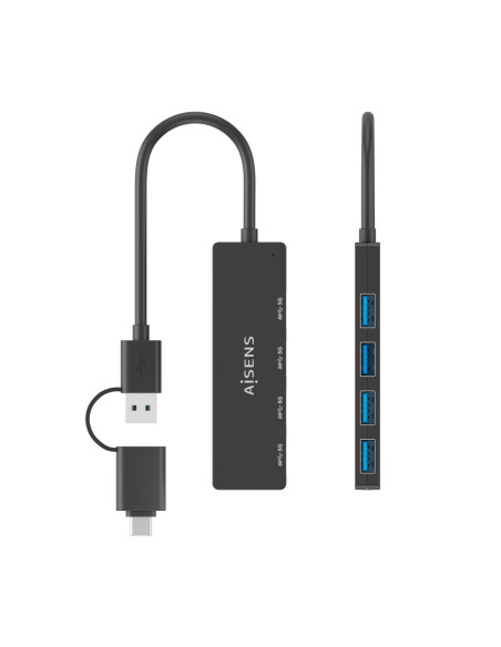 AISENS Hub USB 3.1 USB-C USB-A, USB-C/M+USB-A/M-4xTIPO A/H, Negro, 15cm