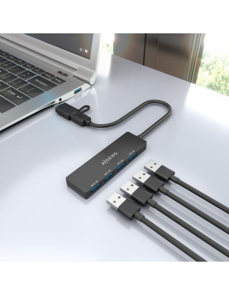 AISENS Hub USB 3.1 USB-C USB-A, USB-C/M+USB-A/M-4xTIPO A/H, Negro, 15cm