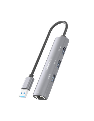 AISENS USB3.0 Dock USB-A A Ethernet Gigabit + Hub 3xUSB-A, Gris, 15cm