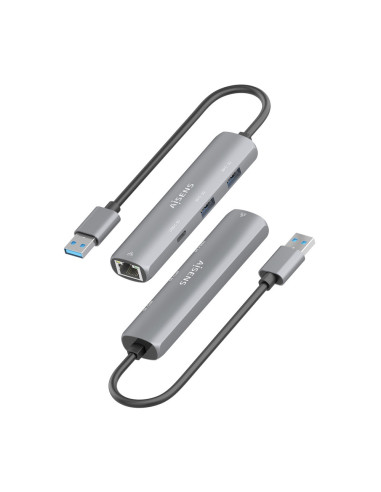 AISENS USB3.0 Dock USB-A A Ethernet Gigabit + Hub 1xUSB-C+2xUSB-A, Gris, 15cm