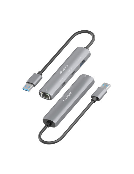 AISENS USB3.0 Dock USB-A A Ethernet Gigabit + Hub 2xUSB-C+1xUSB-A, Gris, 15cm