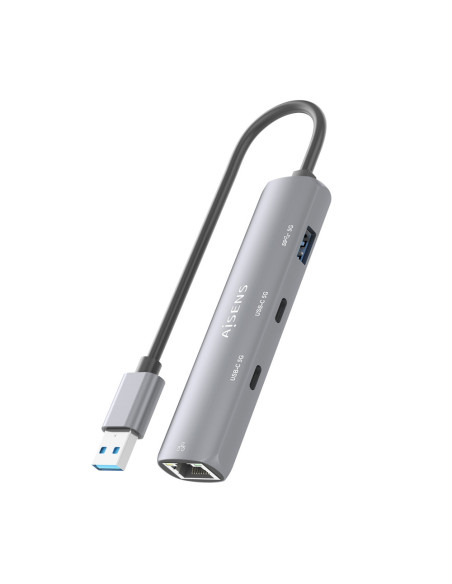 AISENS USB3.0 Dock USB-A A Ethernet Gigabit + Hub 2xUSB-C+1xUSB-A, Gris, 15cm