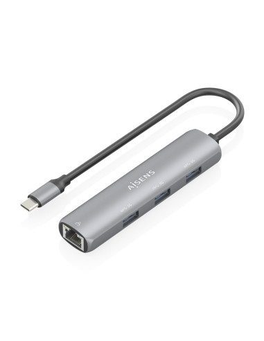 AISENS Dock USB-C A Ethernet Gigabit + Hub 3xUSB-A, Gris, 15cm