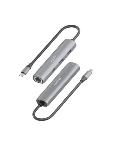AISENS Dock USB-C A Ethernet Gigabit + Hub 1xUSB-C+2xUSB-A, Gris, 15cm