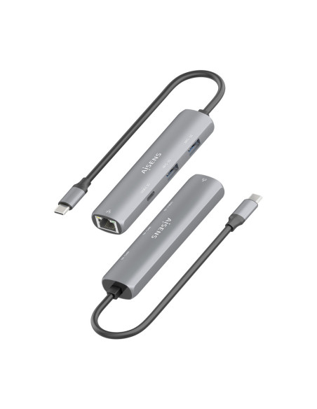 AISENS Dock USB-C A Ethernet Gigabit + Hub 1xUSB-C+2xUSB-A, Gris, 15cm