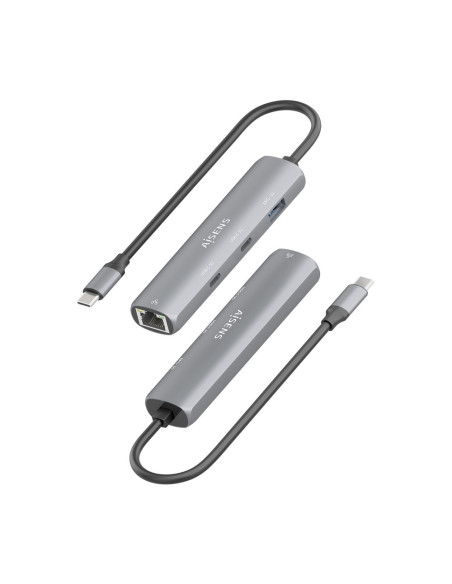 AISENS Dock USB-C A Ethernet Gigabit + Hub 2xUSB-C+1xUSB-A, Gris, 15cm
