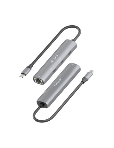 AISENS Dock USB-C A Ethernet Gigabit + Hub 3xUSB-C, Gris, 15cm