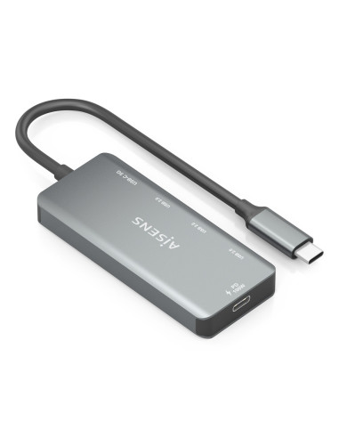 AISENS Hub USB 3.1 USB-C, USB-C/M-1xUSB-C PD 100W+1xUSB-C USB3.0/H+3xUSB-A USB2.0/H, Gris, 15cm