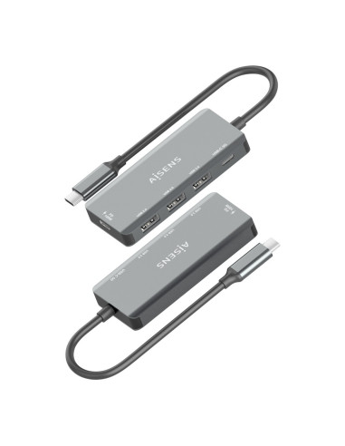 AISENS Hub USB 3.1 USB-C, USB-C/M-1xUSB-C PD 100W+1xUSB-C USB3.0/H+3xUSB-A USB2.0/H, Gris, 15cm